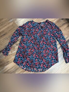 Lucky Brand Black Floral Top with Pink and Blue Flowers